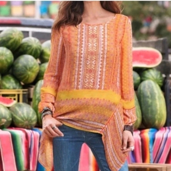 Sundance Tops - Sundance Sheer Blouse Sz L Women Sunset Go Beyond Embroidered Asymmetrical Boho
